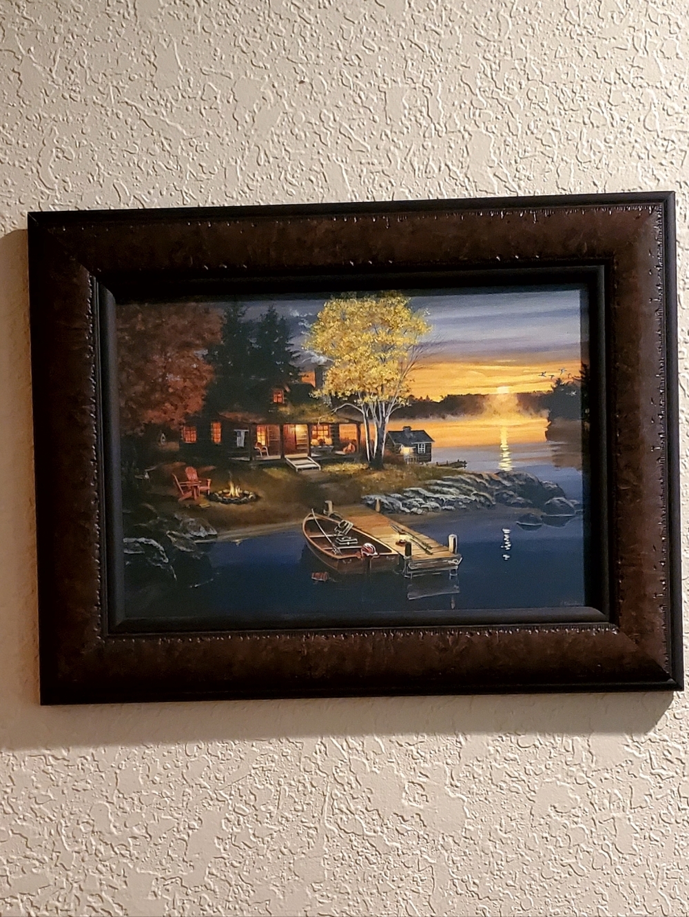 Fred Dingler "Peaceful Evenings" Canvas Professional Framed, Fisherman Cabin